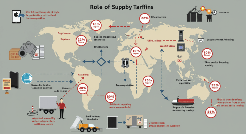 Apple’s global supply chain under pressure from rising tariffs, affecting production costs, pricing, and international operations.